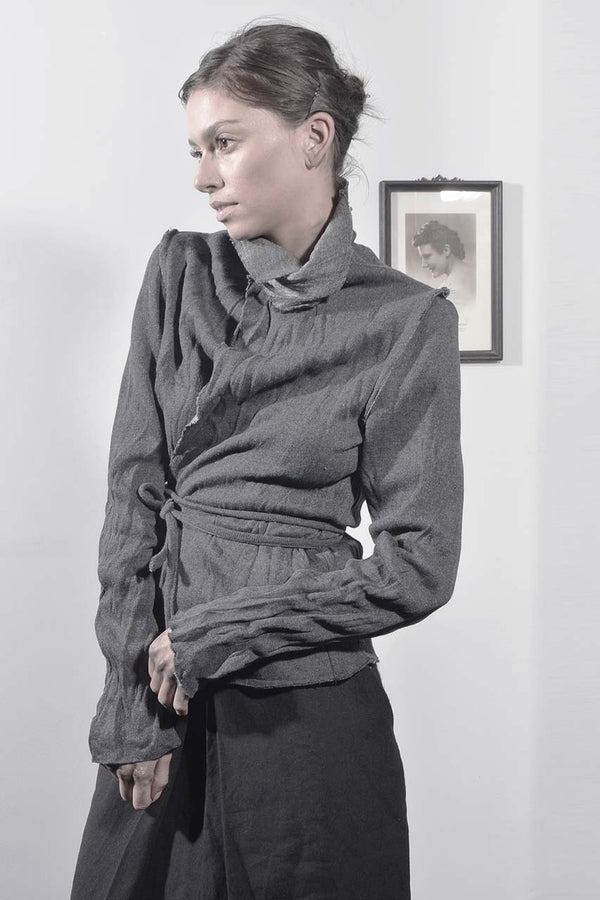 wrap around wrinkled jacket - grey