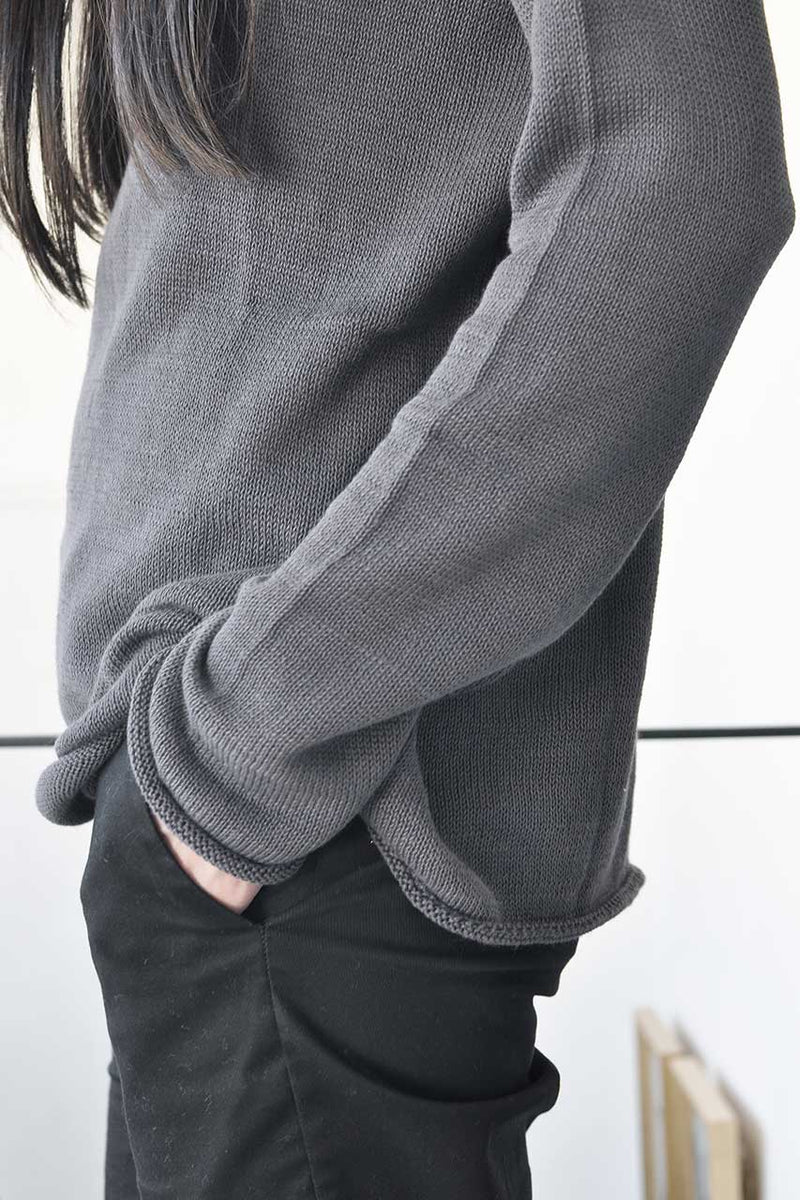 knitted open back long sleeve shirt - mocha / black / grey / cream