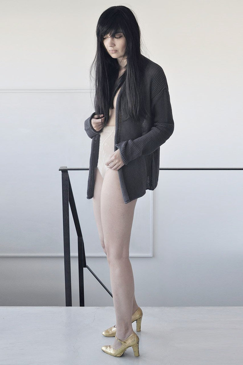 DOUBLE KNITTED CARDIGAN - BLACK / GREY