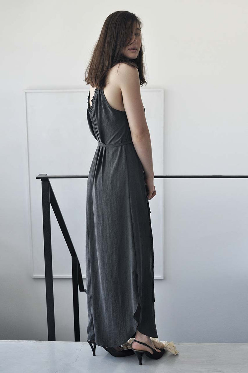 pleats maxi cupro dress - nude / grey / dark grey / black