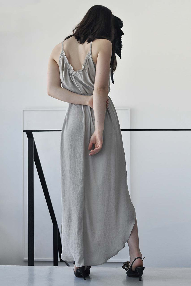 pleats maxi cupro dress - nude / grey / dark grey / black