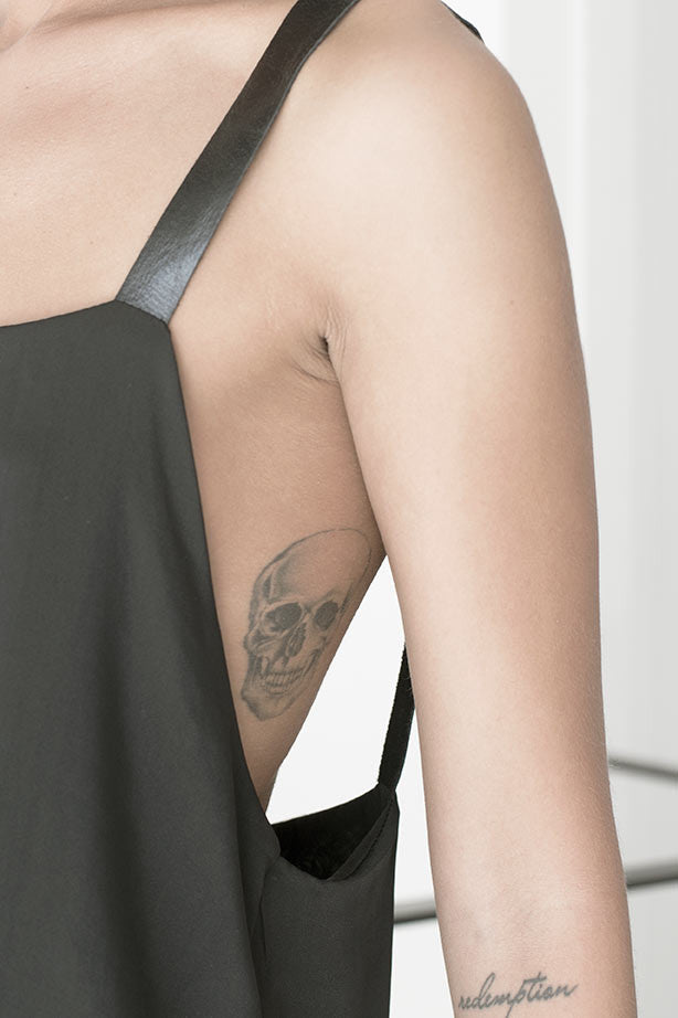 שרון ברונשר | שמלת מידי שחורה רצועות עור עם קשר על גב | קולקציית קיץ 2016 שמלות ובגדי ערב קז'ואל לנשים - 5