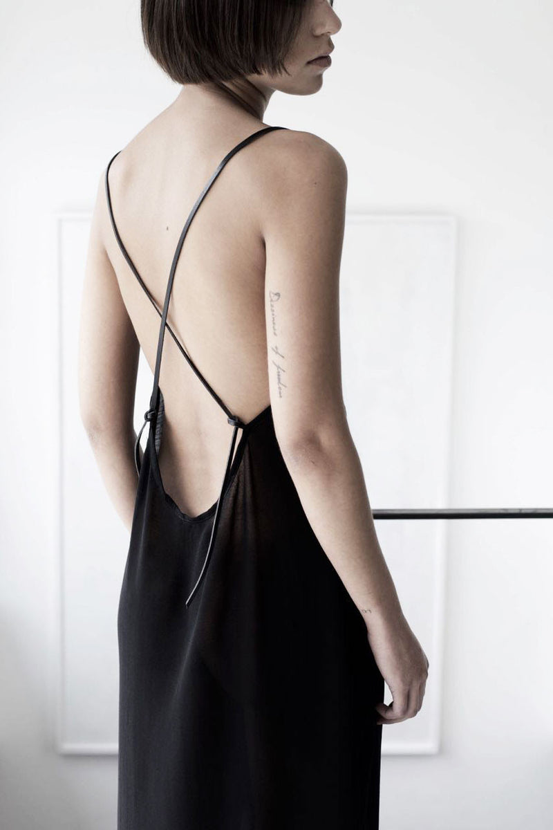 שרון ברונשר | שמלה מקסי שחורה עם כתפיות עור דקיקות | קולקציית קיץ 2016 שמלות ובגדי ערב קז'ואל לנשים - 1