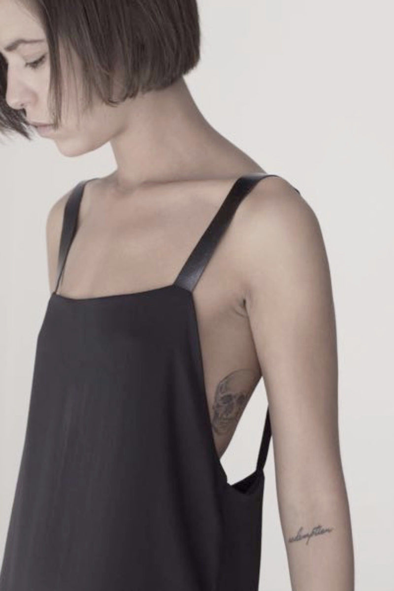 שרון ברונשר | שמלת מקסי שחורה עם כתפיות עור | קולקציית קיץ 2016 שמלות ובגדי ערב קז'ואל לנשים - 6