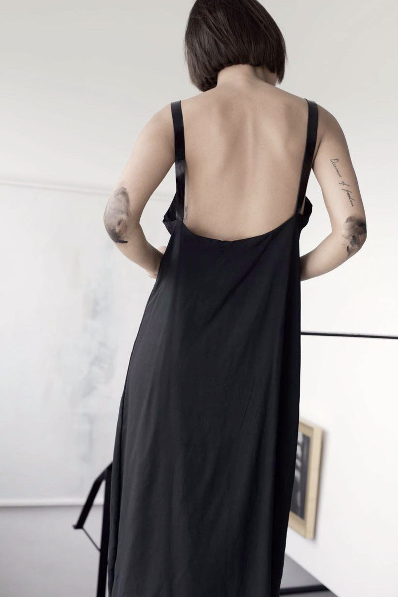 שרון ברונשר | שמלת מקסי שחורה עם כתפיות עור | קולקציית קיץ 2016 שמלות ובגדי ערב קז'ואל לנשים - 4